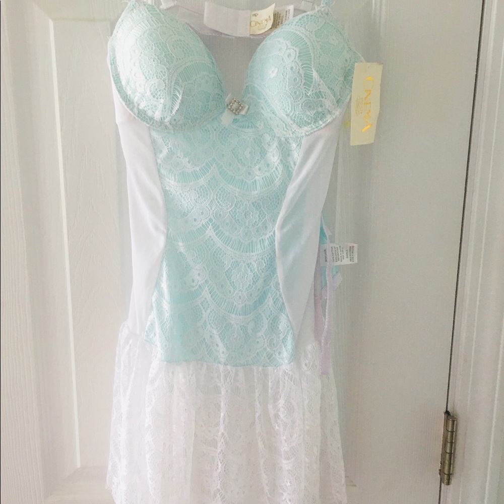 Cinema Lingerie NWTretail $55. Teal white